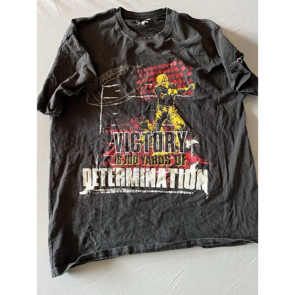 Vintage cChampion Football Shirt Victory is 100 yards of Determination Black XL‎